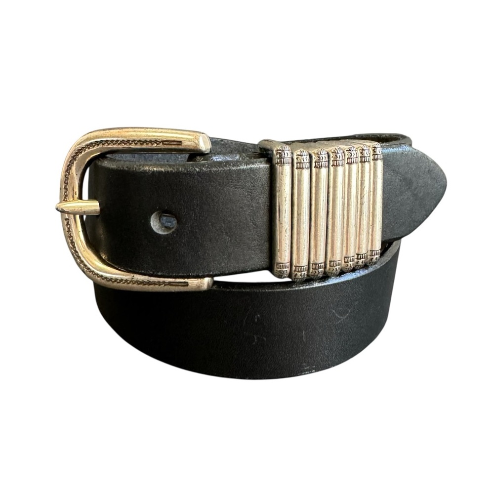 Honest Black Leather‎ Belt Silver Tone Buckle Hardware Brighton Unisex Small 28